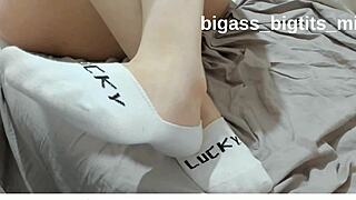 White socks feet fetish soles close up
