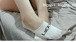 White socks feet fetish soles close up