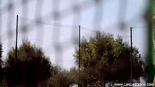 two amateurs licking each others pussy right at the tennis court