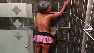 i watch my stepmom masturbate while cleaning the shower