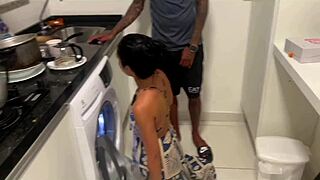 ex convict fucks married brunette in kitchen