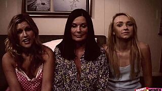 milf thought what was going to be an innocent slumber party turns into lesbian threesome