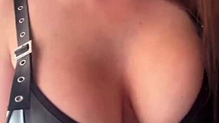 Stepmom with big tits in black stockings loves to fondle pussy