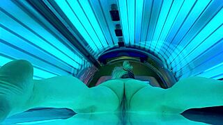 nude amateur enjoys public tanning bed session