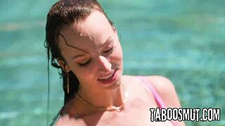 Busty Housewife Fucked By The Pool Guy Outdoors