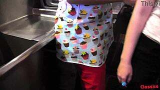 Dominant boss fucks lesbian employee in the bakery