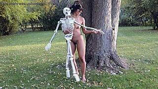 ebony milf dances naked with bones outdoors