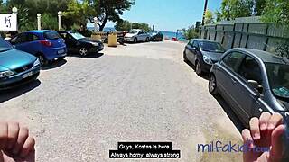 hottest greek public beach threesome with two milfs and one guy
