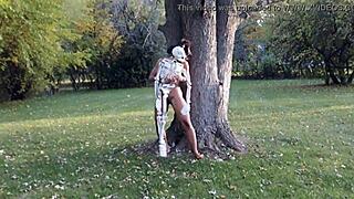 ebony milf dances naked with bones outdoors
