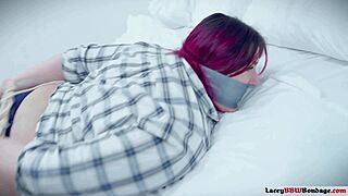 Lacey bbw tied and gagged in bed being totally helpless