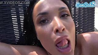A lustful milf with big natural tits was rubbed with oil and fucked hard