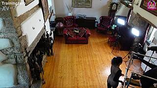 Whipping on wooden bondage for slave