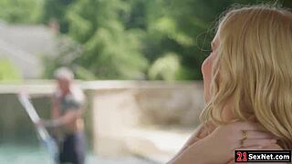 Blonde milf feels ecstasy in dp and blowjob by henchmen