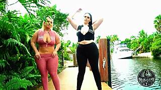 baddie alert brunette and blonde pawgs fuck each other with big black vibrating dildo