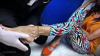 Bare feet in leggings massage high heels asmr sexy legs