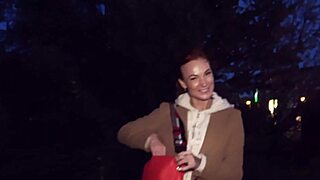 Pov public extreme redhead directly by road got caught