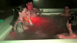 hot jacuzzi party with three men