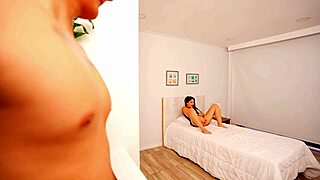 Stepmom catches stepson spying on her mirror selfie and rewards him with a hard fuck