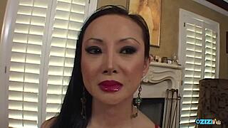 busty asian milf shows her long hair