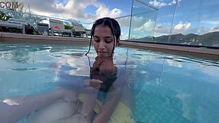 My busty wife gives me a blowjob by the hotel pool while people watch us yasmina khan