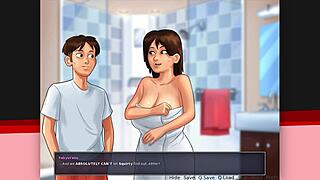 Milf în costum de vacă mulge în Summertime Saga