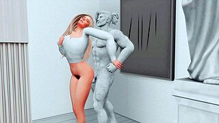 Tânără perversă se fut puternic cu statuia animată. Acțiune hentai Sims 4 explodează!