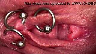 Piercte Klit und nasse Muschi in extremer Nahaufnahme