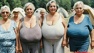 Fantasi-mormor känner djupa känslor i kyrkan med hängiga pattar och enorma tuttar